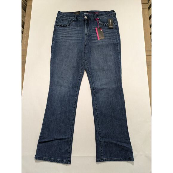 Style & Co Denim Jeans Womens Size 16 36"‎ Boot Leg Mid Rise Zip Fly Blue NWT - Picture 1 of 11